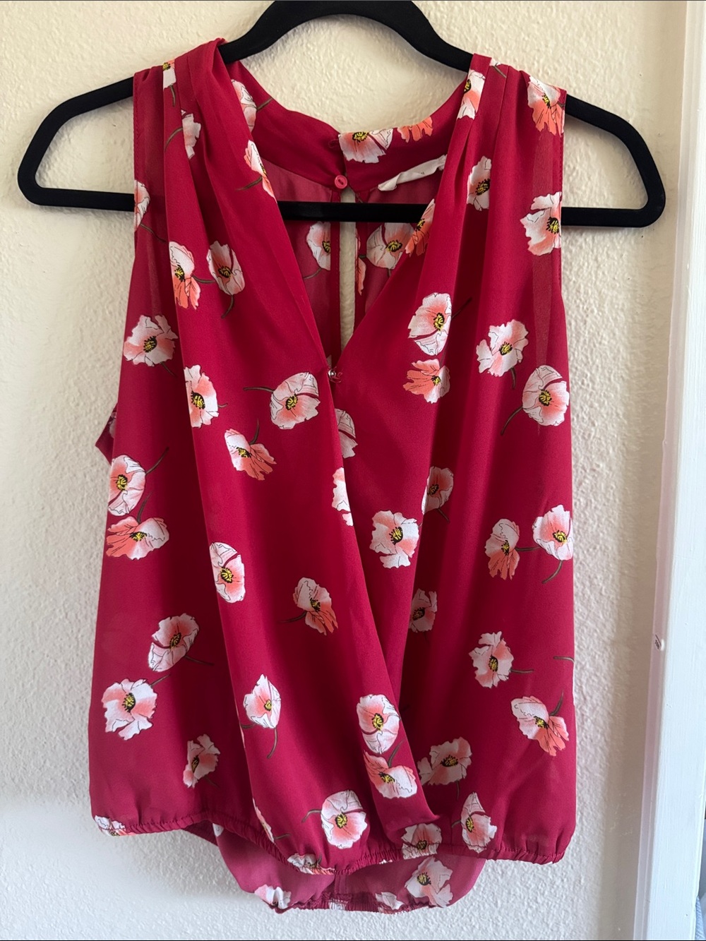 Lush Red Floral Surplice Sleeveless Camisole